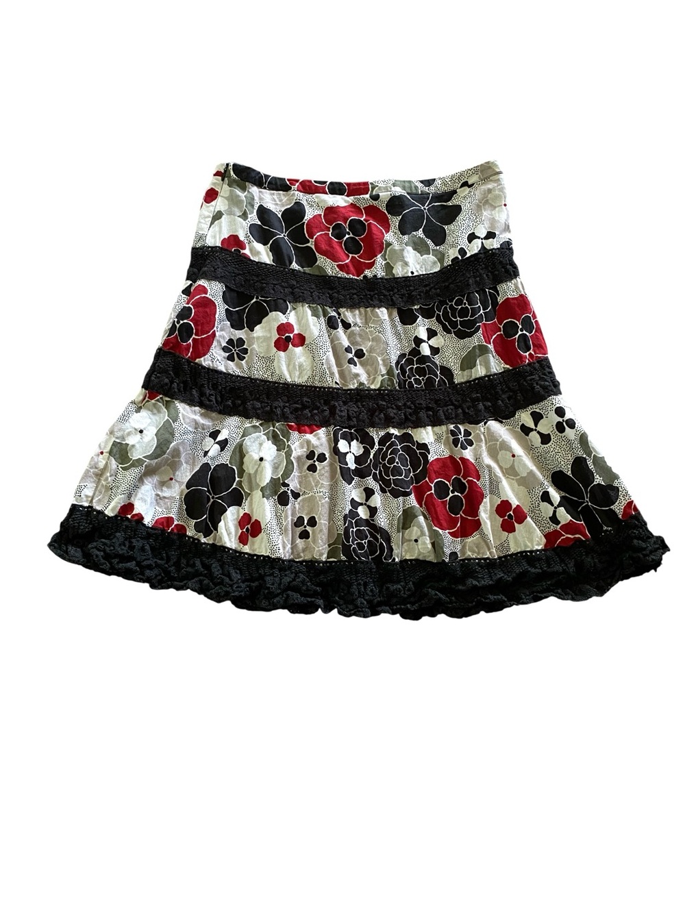 Vintage Y2K Skirt Tiered Crochet Lace Floral Whimsigoth Cotton Fairy Grunge 10